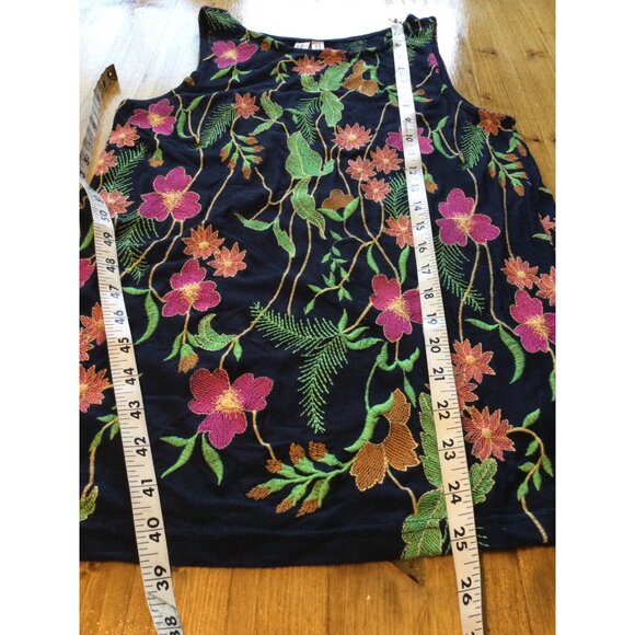Anthropologie Meadow Rue Navy Floral Embroidered Tank Top S Whimsigoth Dark Fair - Picture 7 of 7